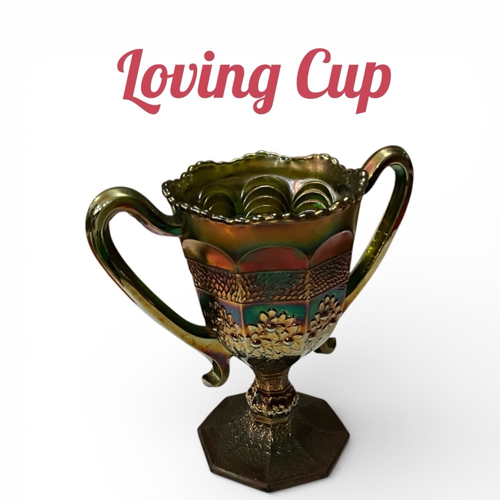 Fenton Carnival Glass Iridescent Loving Cup Trophy Orange Tree Pattern